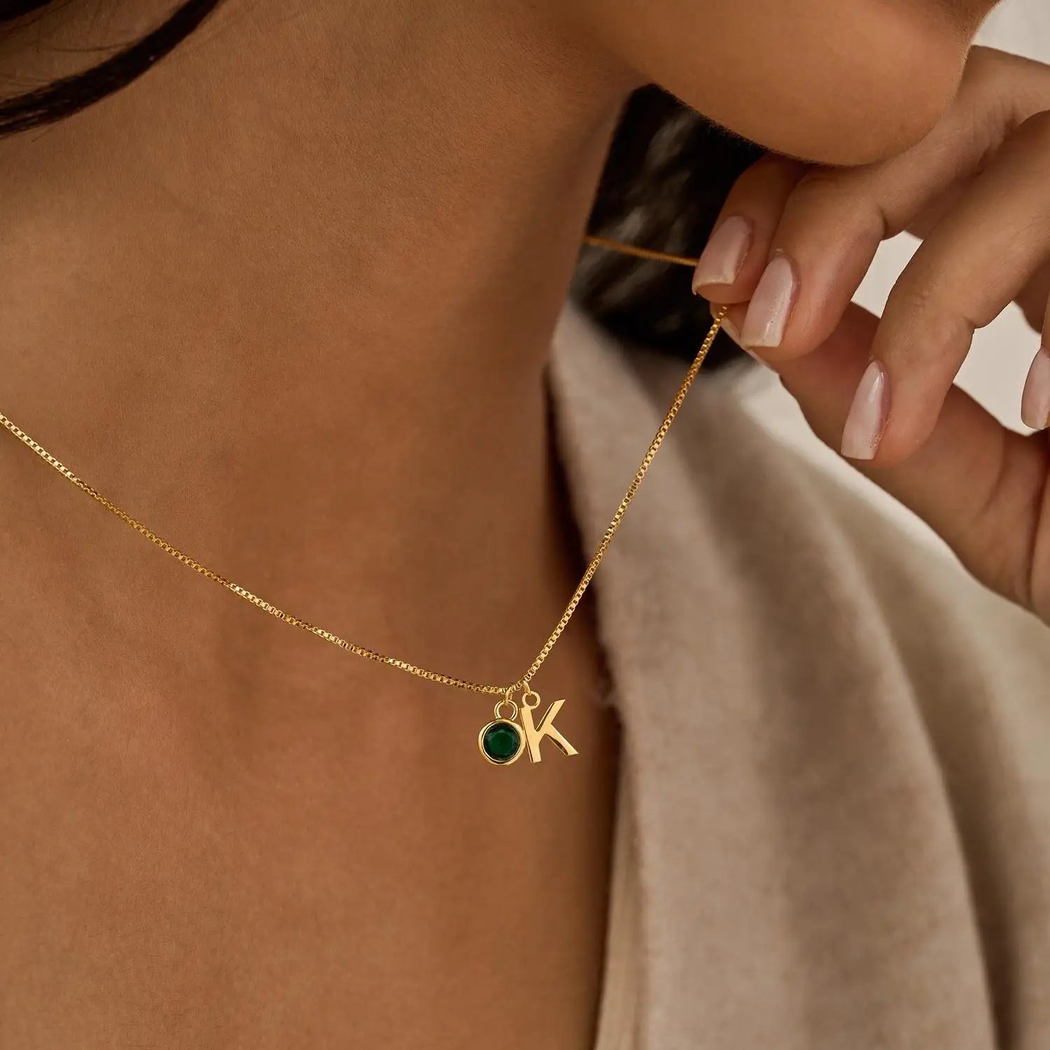 Maliben | Dainty Initial & Birthstone Necklace