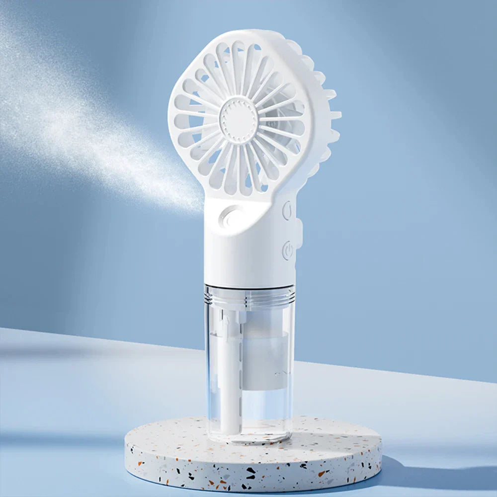 Maliben | Brisella Air Mini Hand Fan With Air Humidifier | 4-Stage Spray Function | Usb Rechargeable | Portable & Quiet