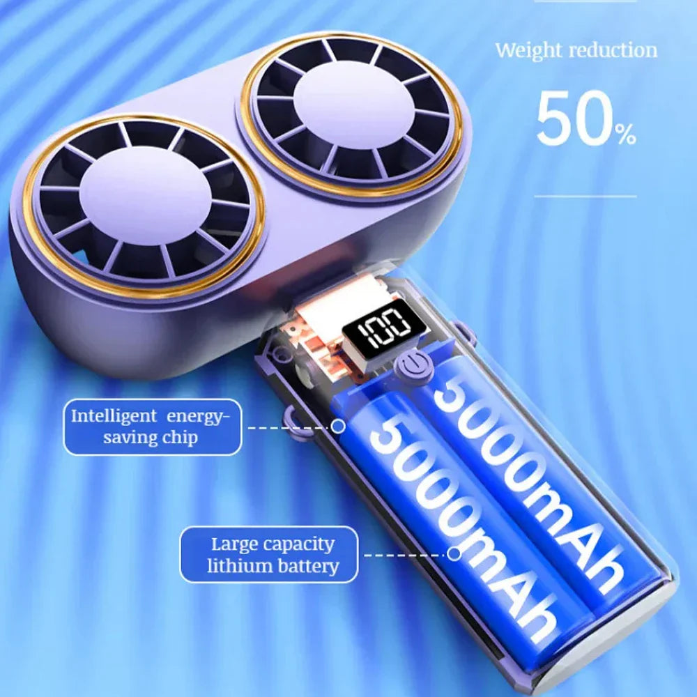 Maliben | Aeriscool Handheld Fan Double-Cooler | 5-Stage Cooling | Rechargeable & Digital Display