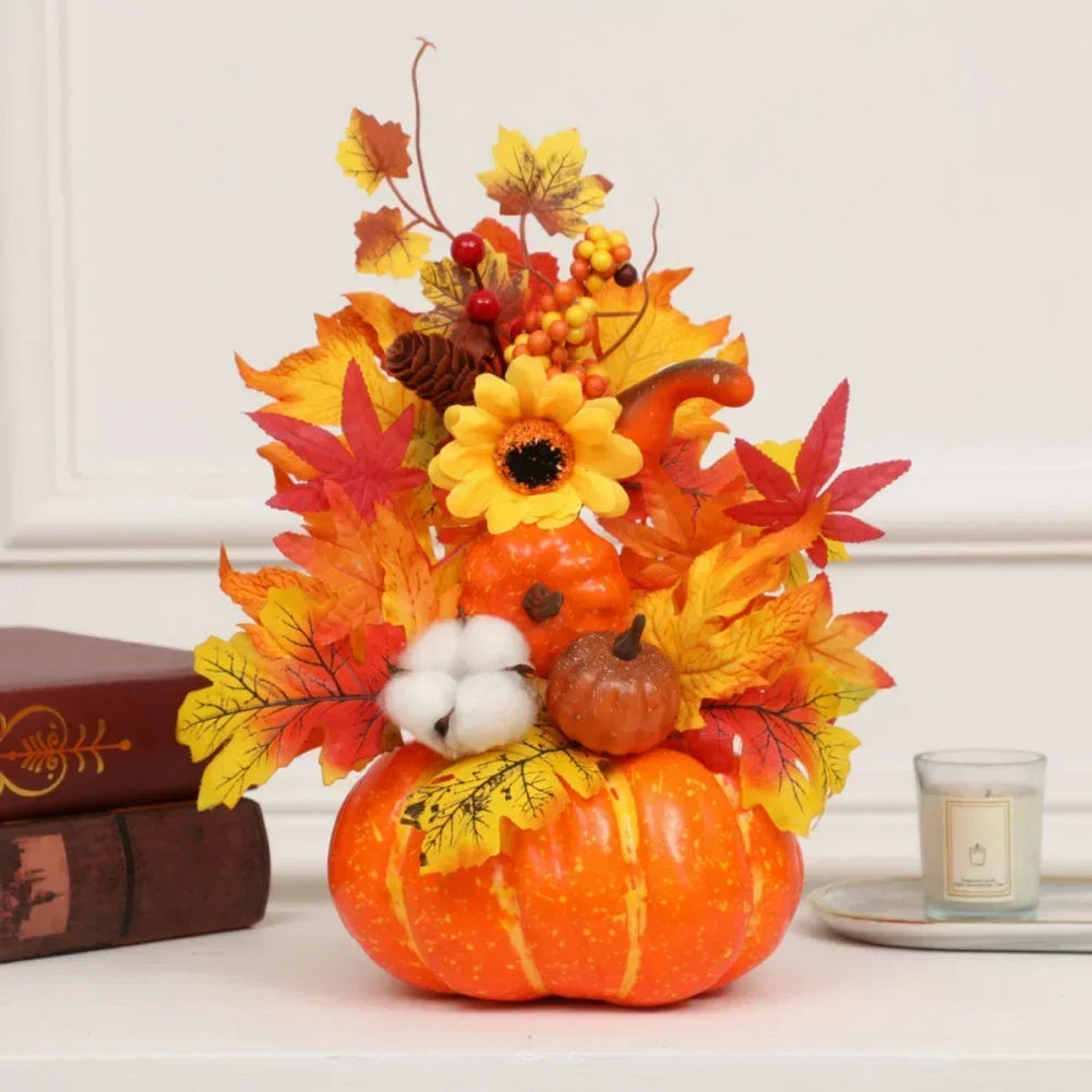 Maliben | Autumn Magic | Decorative Pumpkin With Artificial Flowers | 25–30 Cm | Autumn & Halloween Decor