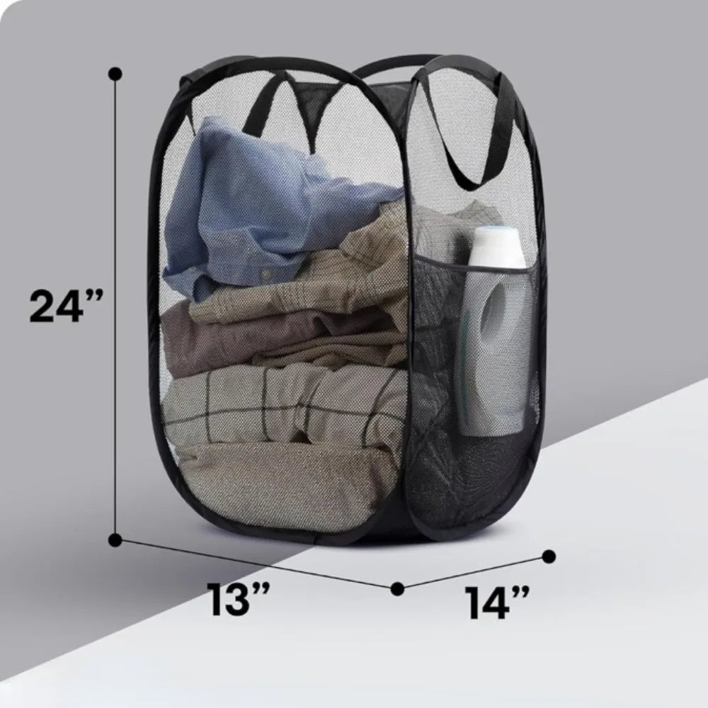 Maliben | Luftwäsche Laundry Basket Large | Foldable & Breathable | With Side Pocket & Carry Handles | For Home & Travel