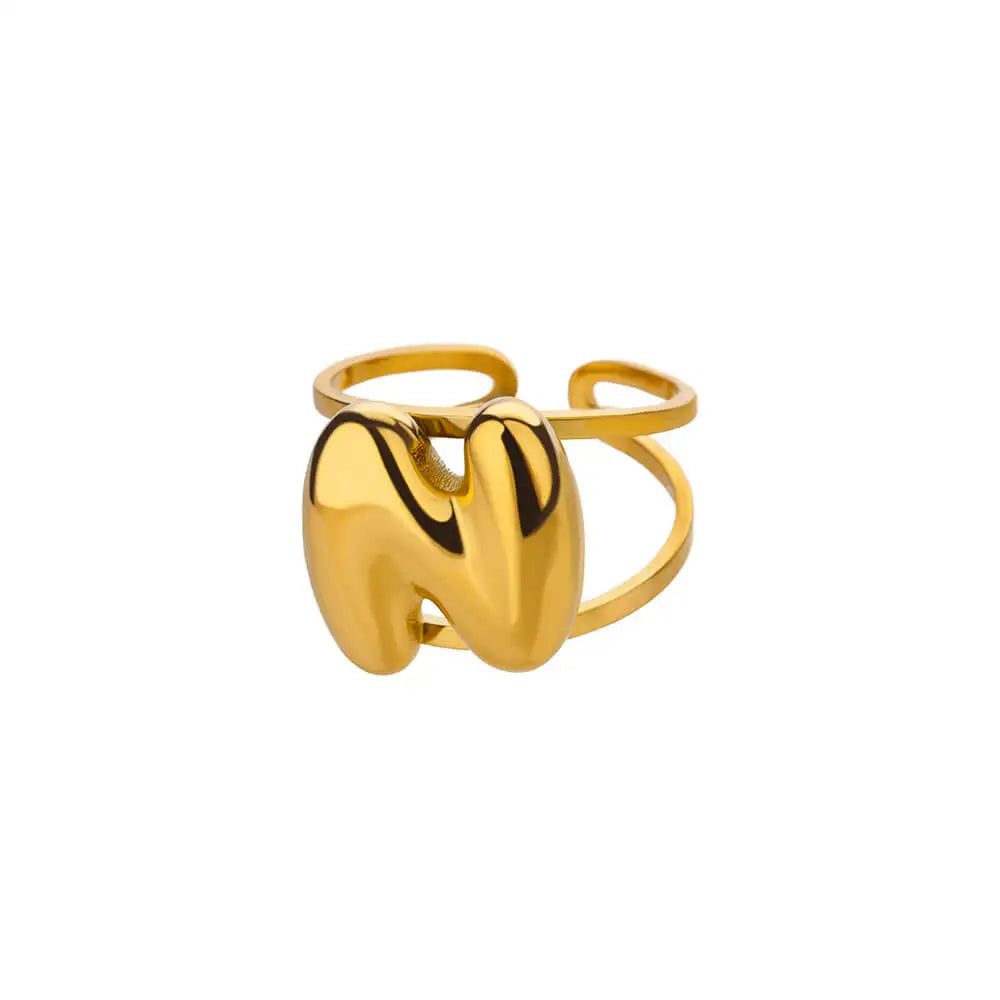 Maliben | Adjustable Open Band Bubble Letter Initial Ring