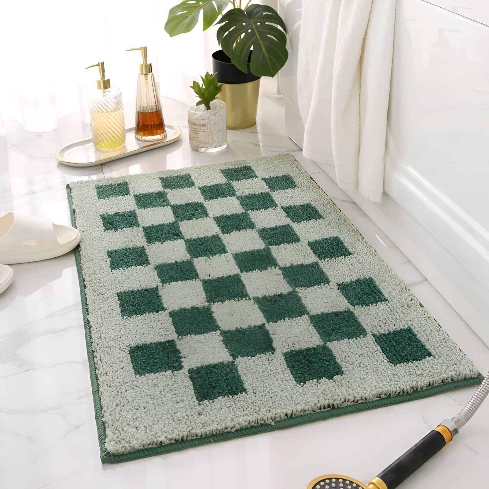 Maliben | Plush Checkered Bath Mat