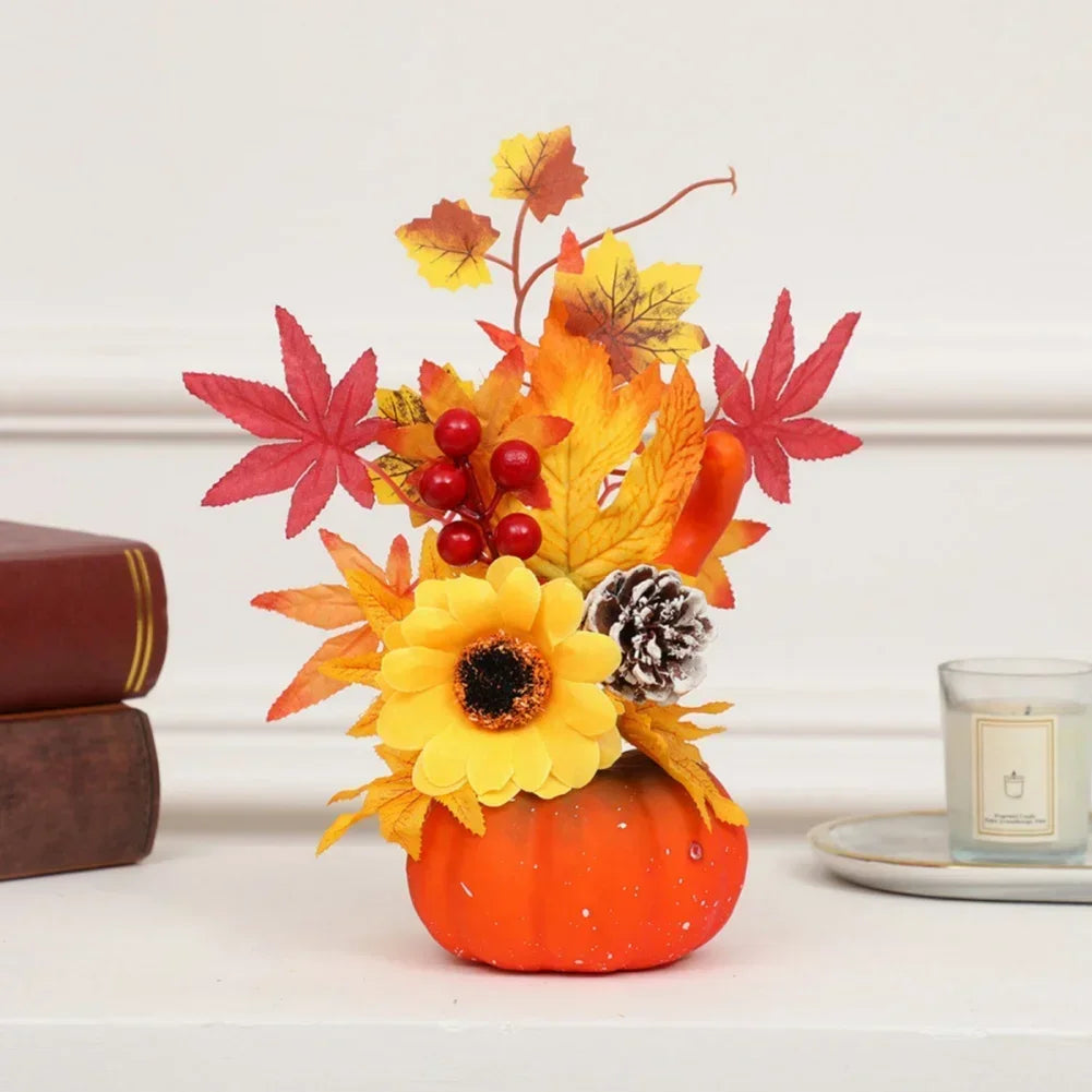 Maliben | Autumn Magic | Decorative Pumpkin With Artificial Flowers | 25–30 Cm | Autumn & Halloween Decor