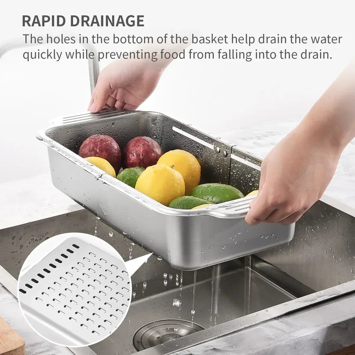 Maliben | Retractable Over Sink Stainless Steel Vegetable Drain Basket