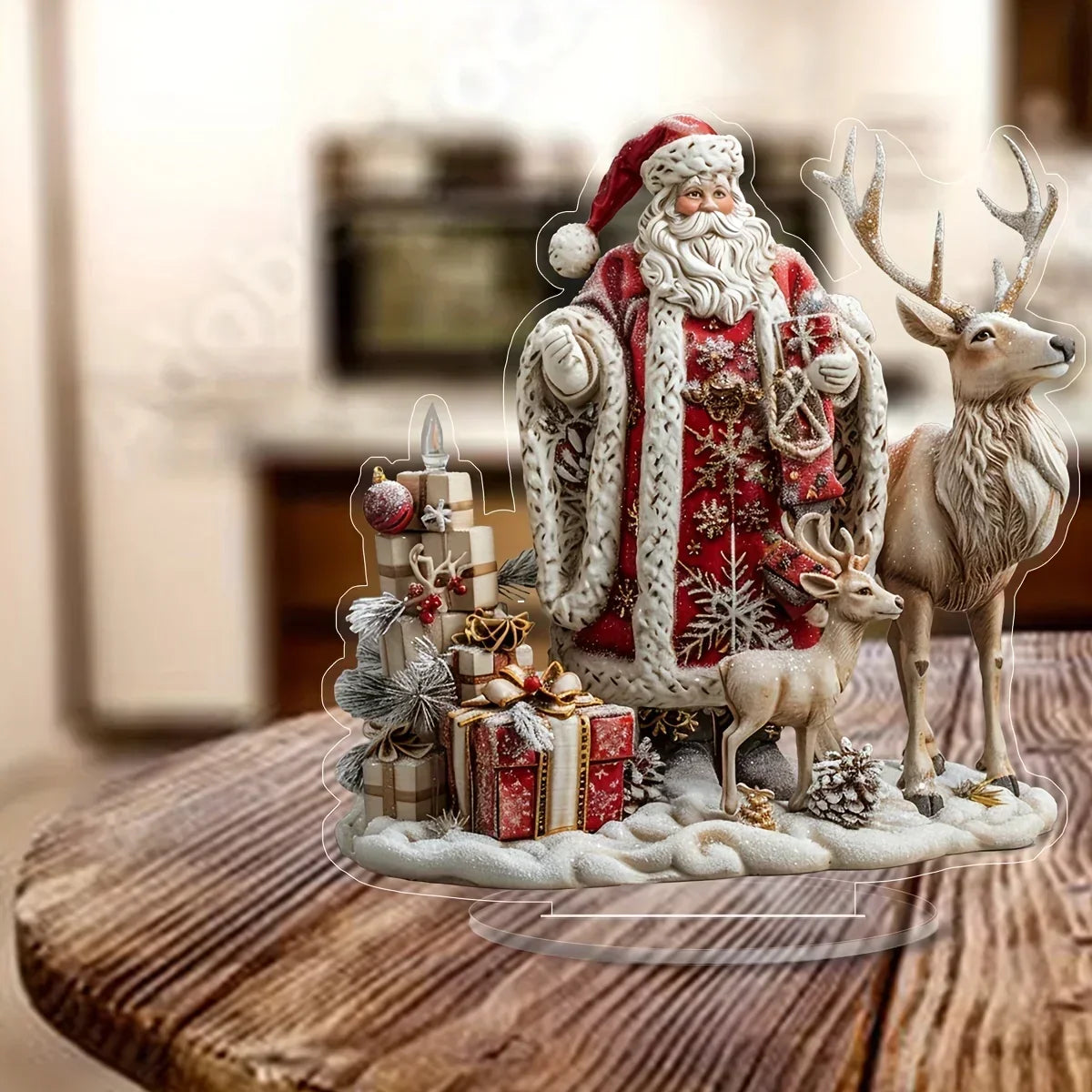 Maliben | Frostovia | Christmas Figure | Acrylic Decoration Reindeer Sleigh With Santa Claus | 2d Design | Festive Table & Party Decoration 2025