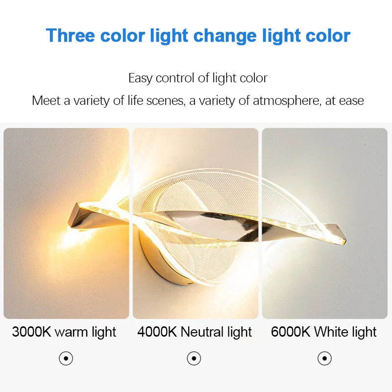 Maliben | Led Wall Light Nordglow | Modern Acrylic & Metal Design | 3-Color Light | Creative Interior Lighting For Living Room & Bedroom