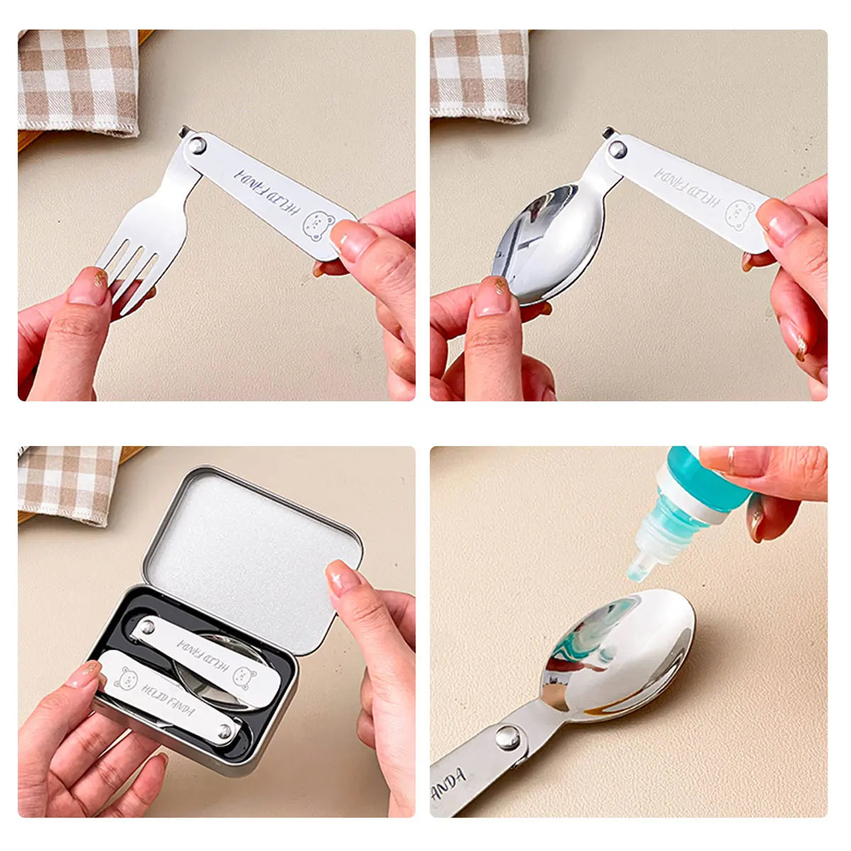 Maliben | Trekking Camping Cutlery 3-Piece | Foldable Spoon & Fork With Storage Box | Stainless Steel | Compact & Reusable