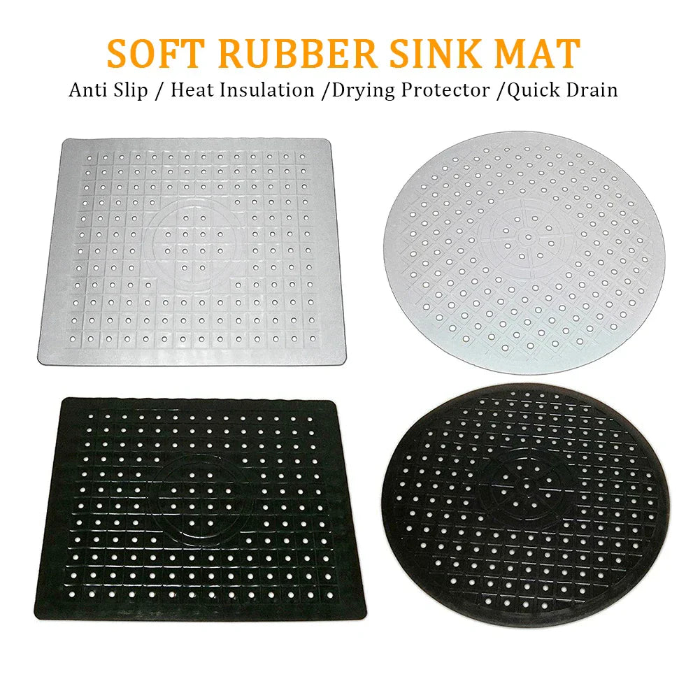Maliben | Rubberin Non-Slip Sink Mat Made Of Rubber | Heat-Resistant Draining Mat & Base | Soft Silicone Mat FOr Kitchen & Bathroom | Rectangular or Round