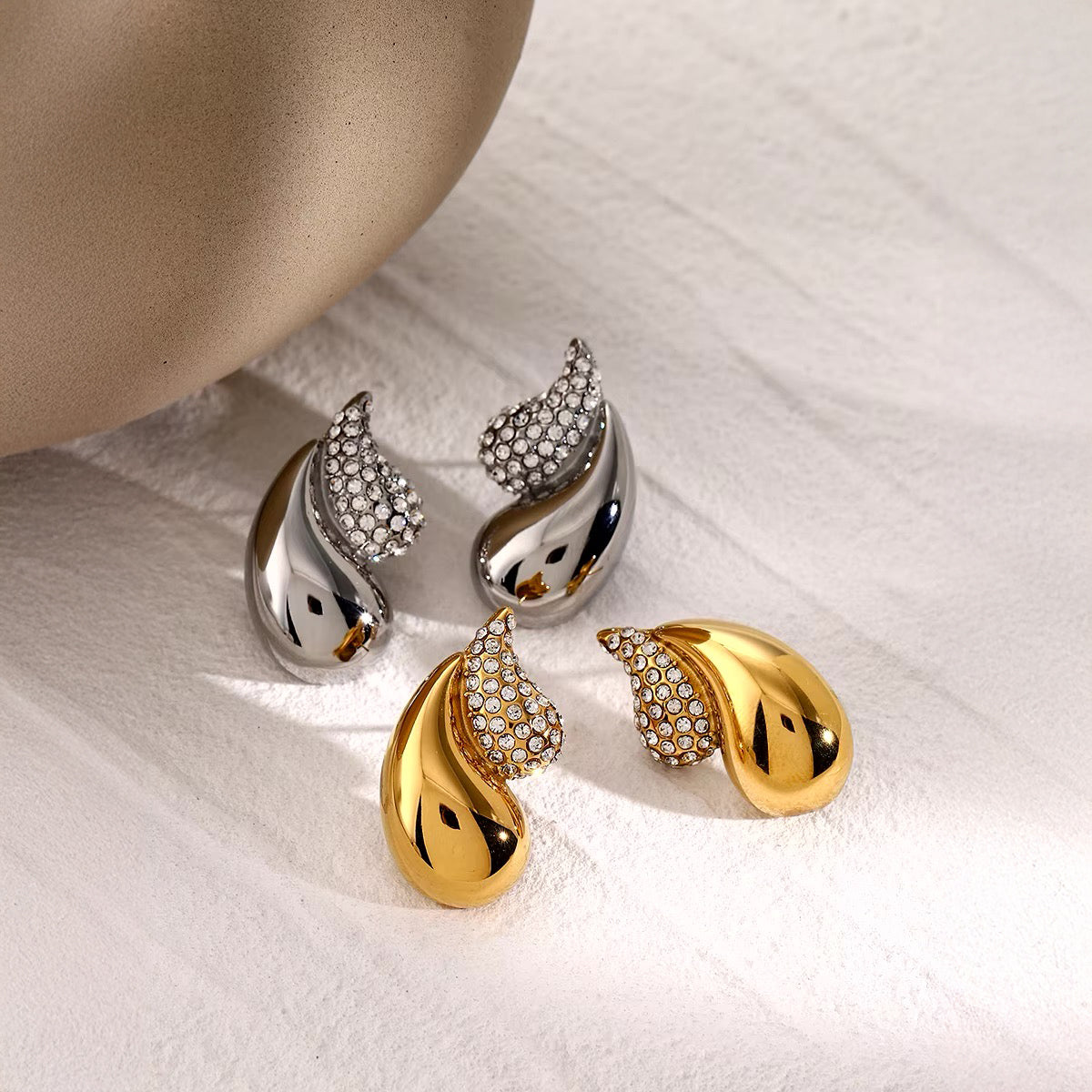 Maliben | 18k Diamond Accented Double Droplet Earrings