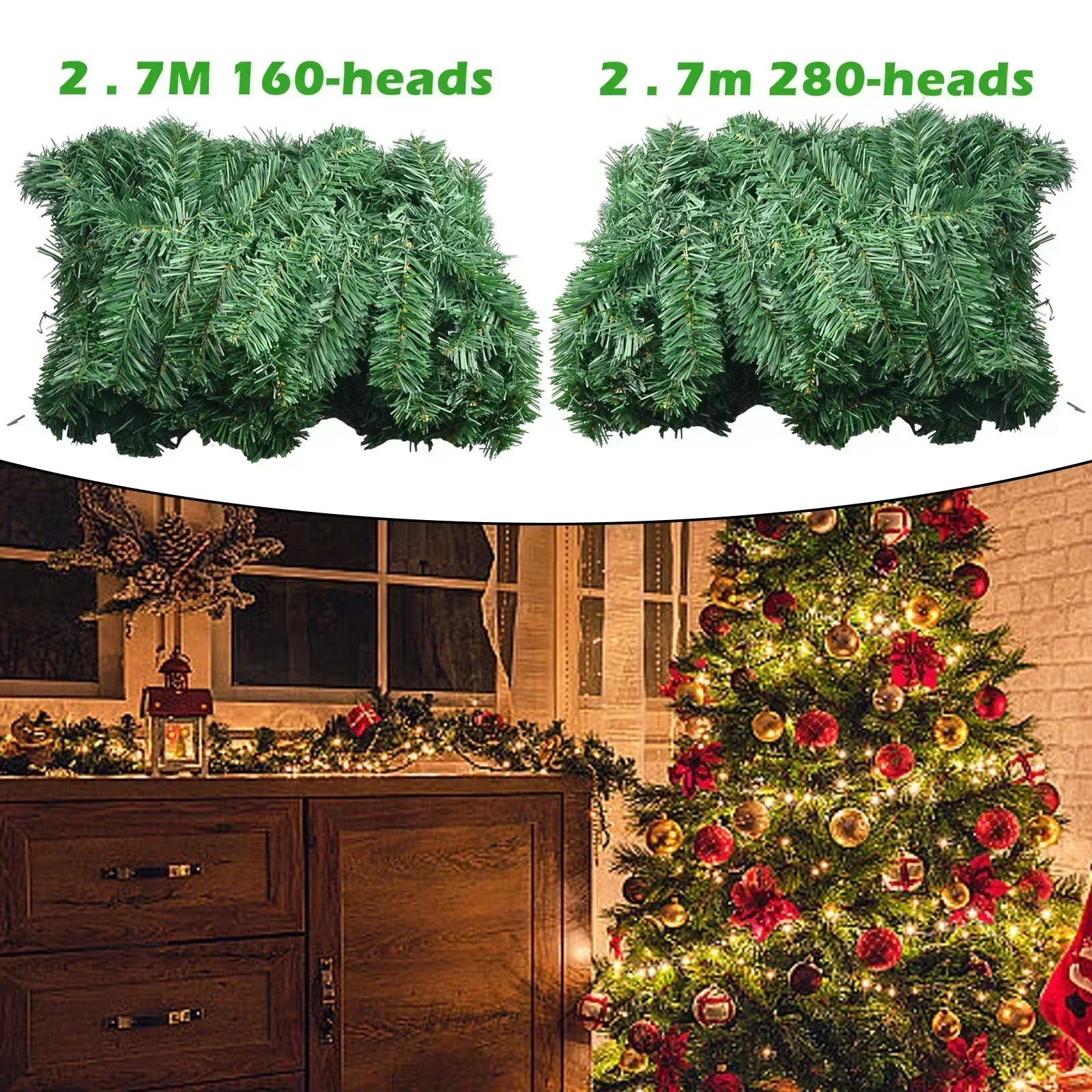 Maliben | Everpine ChristMas Garland | 2.7 m Artificial Fir Garland | Dense Pvc Fir Branches | Christmas Decoration For Staircase, Fireplace & Windows