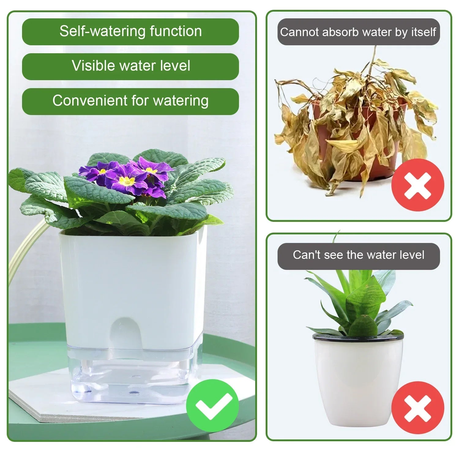 Maliben | Plant Pot Bloomease | Self-Watering & Space-Saving | With Water Level Indicator | For Indoor Plants & Herbs