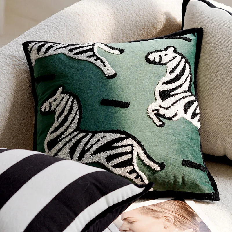 Maliben | Luxury Embroidered Decorative Cushion With Horse Print For Sofa And Living Room