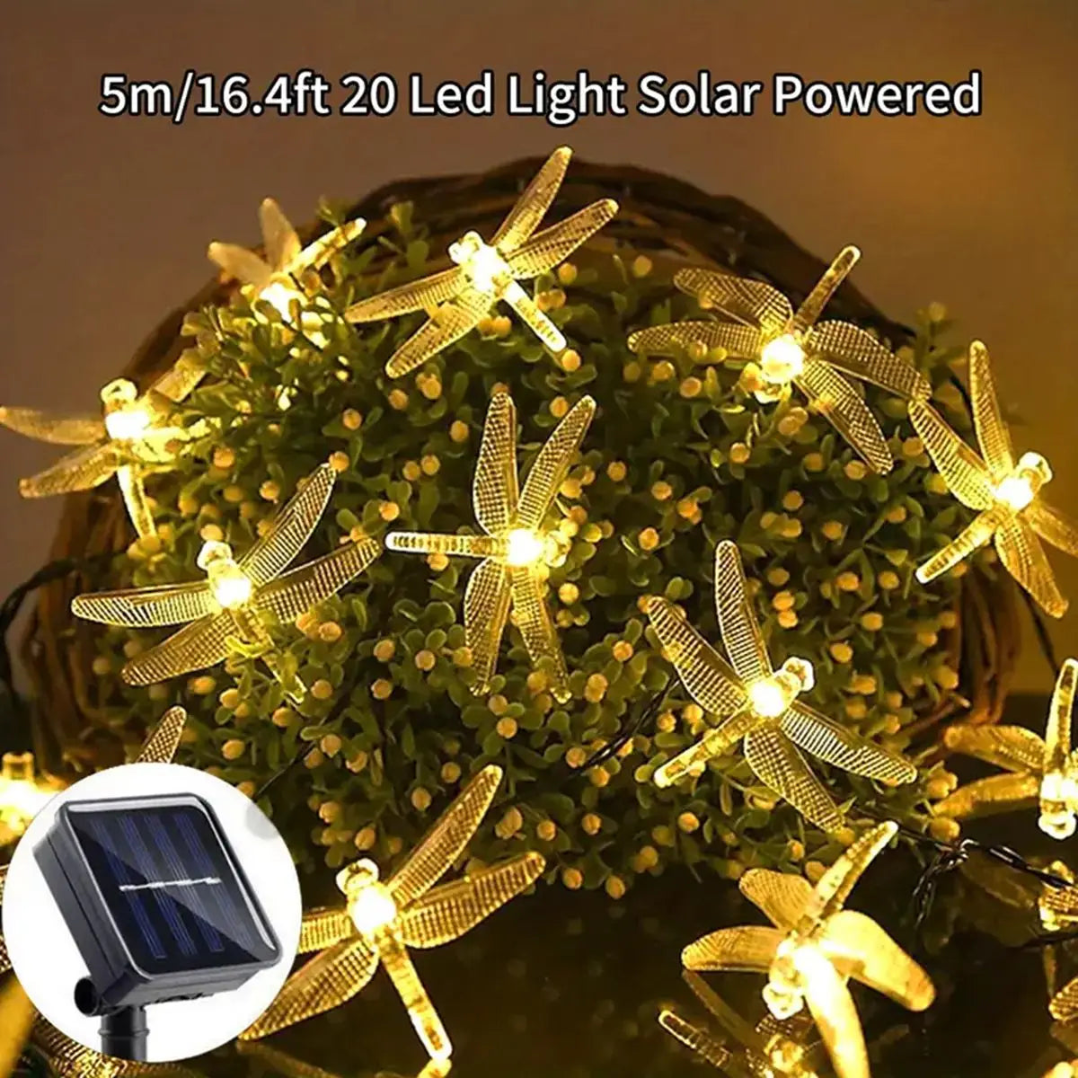 Maliben | Solar String Lights LuMila | 5 m With 20 Dragonfly Leds | 8 Modes | Waterproof & Suitable For Outdoor