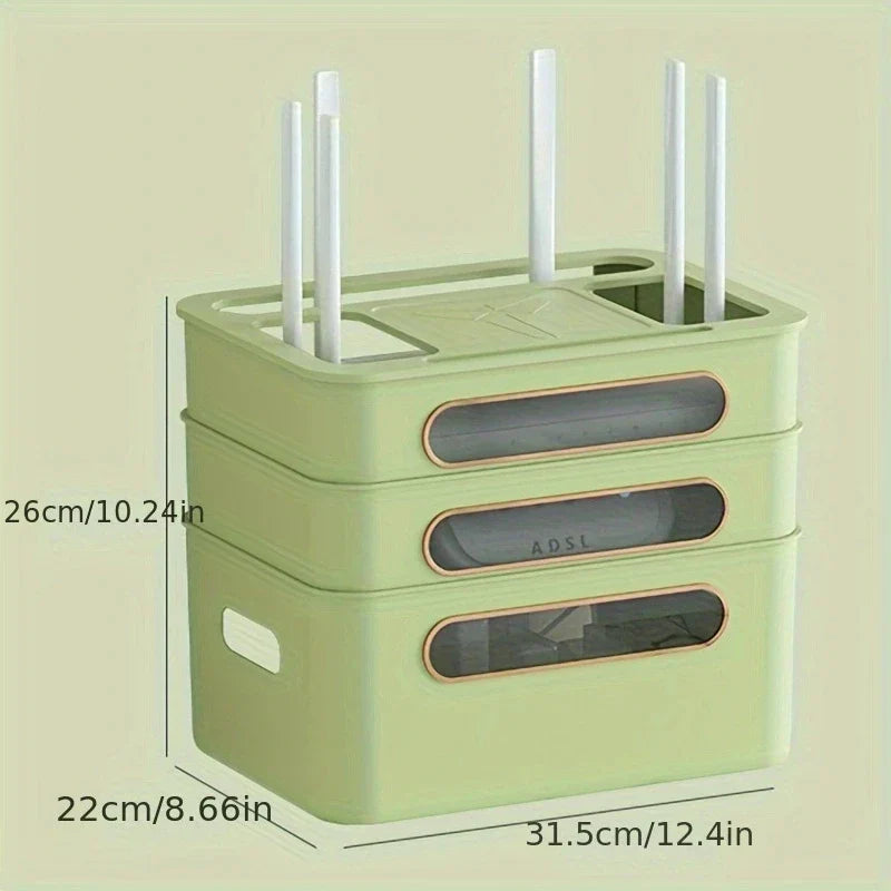 Maliben | Hidenet Wlan Router Storage Box | With Cable Management & Socket Compartment | Transparent & Removable | 1–4 Levels Selectable