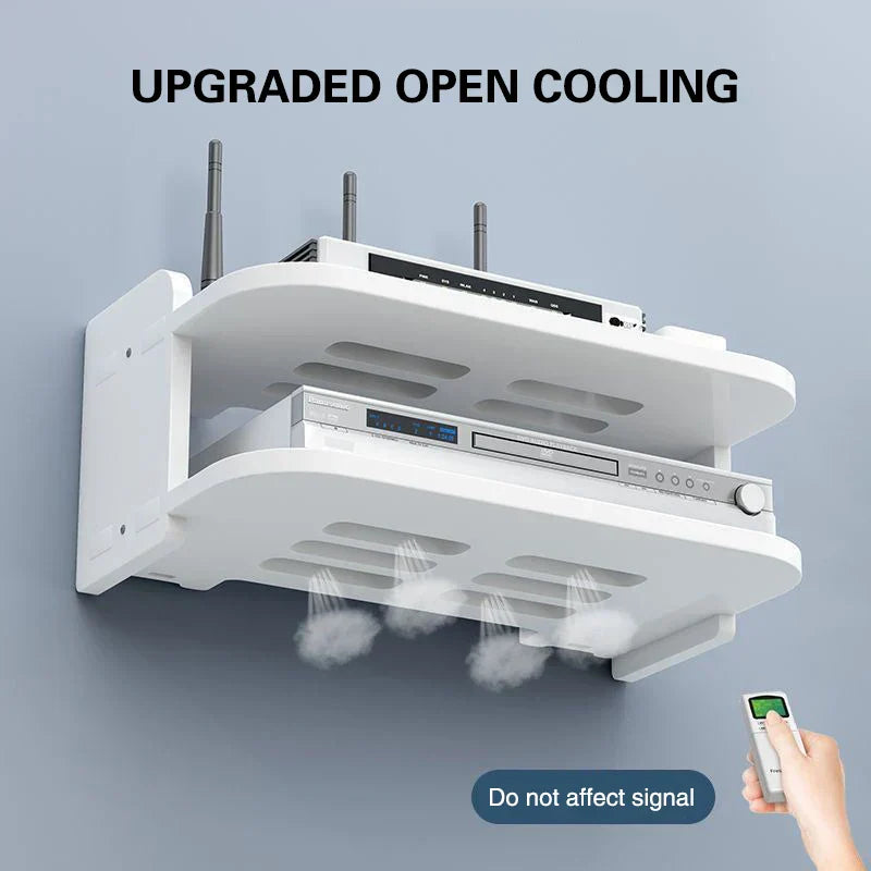 Maliben | Skyconnect Home | Wlan Router Wall Shelf | Hidden Cable Organizer & Socket Holder | Floating Shelf For Tv Box & More | White | 40×12×8 Cm