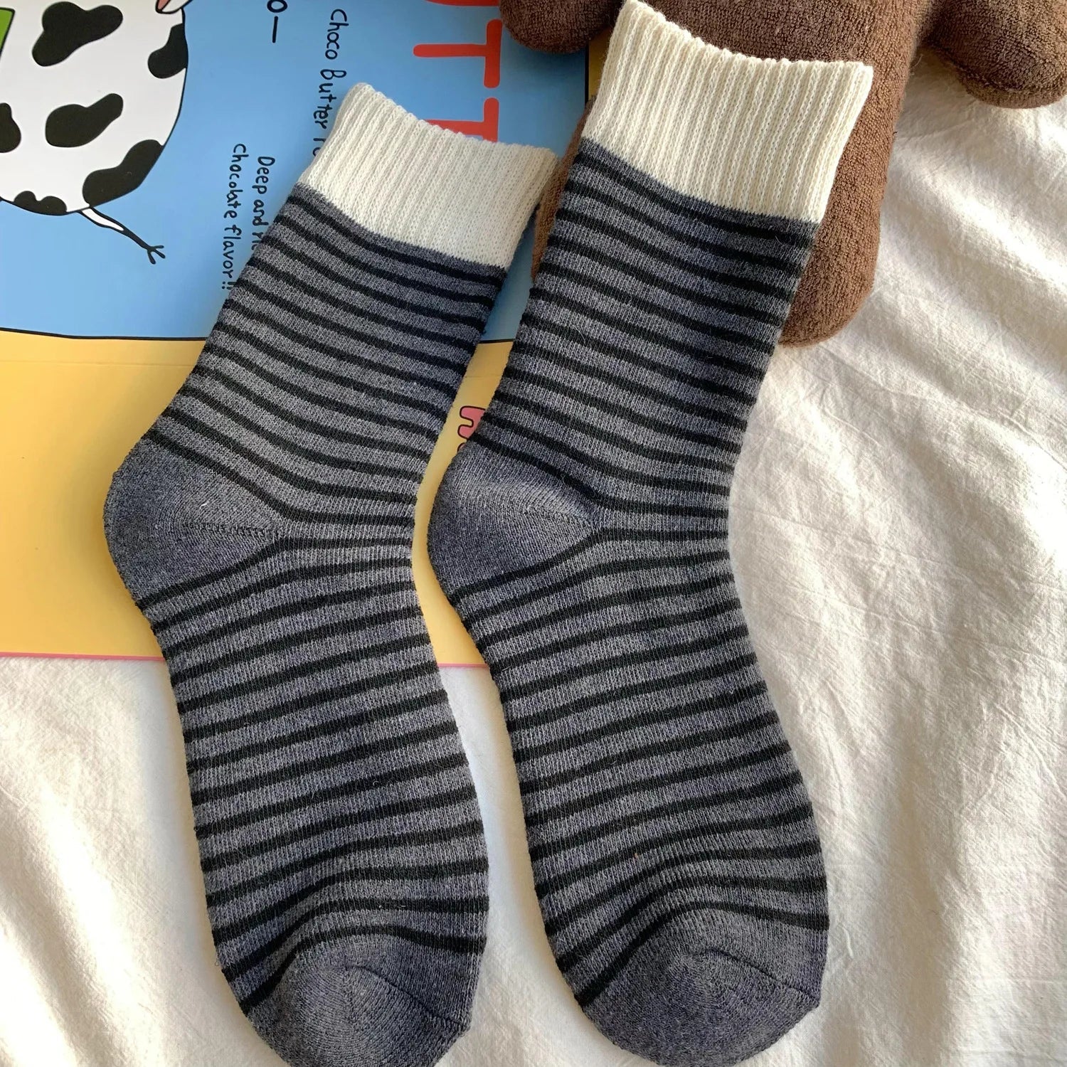 Maliben | Wollherz Women's Wool Socks | Autumn & Winter | Thick & Warm | Ribbed Design | Solid & Stripes