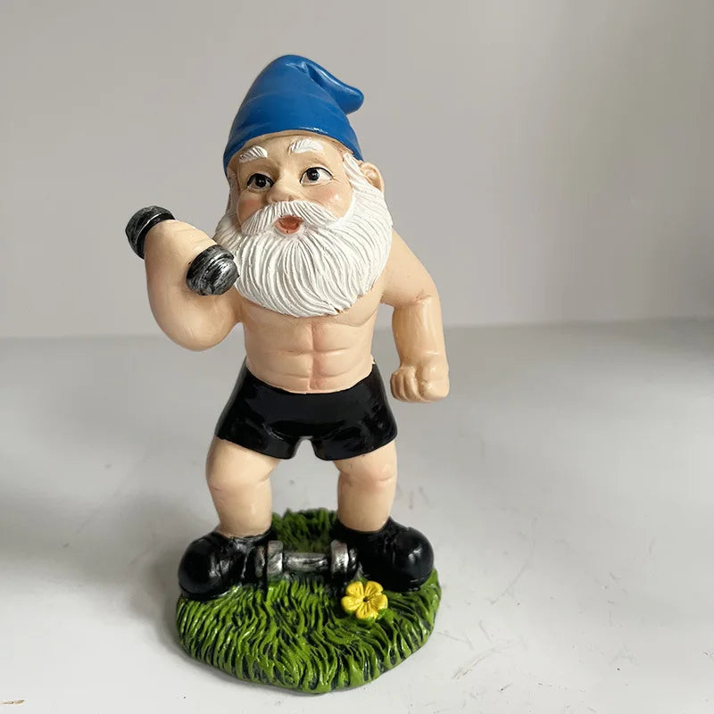 Maliben | Funny Gnome Figurine Made Of Resin As Weightlifter For Garden Decoration
