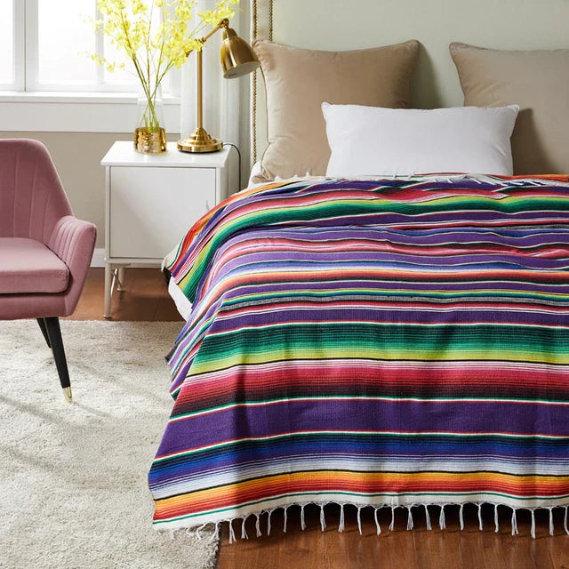 Maliben Colorful Mexican Serape Blanket