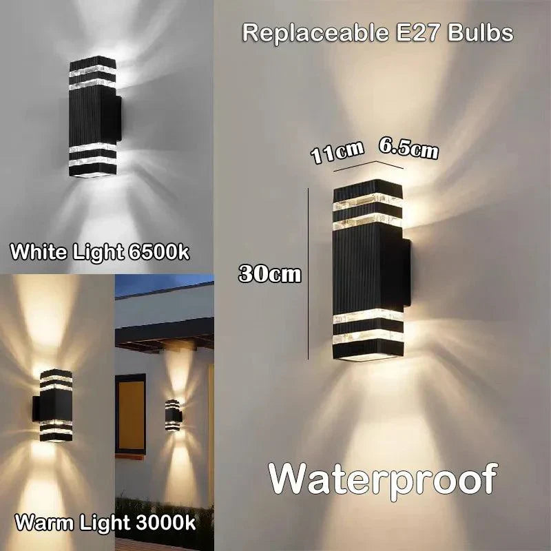 Maliben | Lumibloc Led Outdoor Wall Light | Up & Down Effect | E27 Socket | Ip65 Waterproof | Modern Design For Garden & Balcony