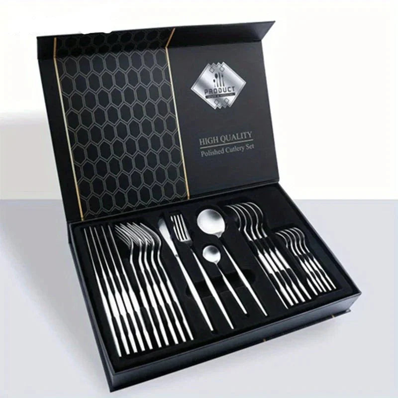 Maliben | Golden Cutlery Set Luxury – 24-Piece For Stylish Dining Experience