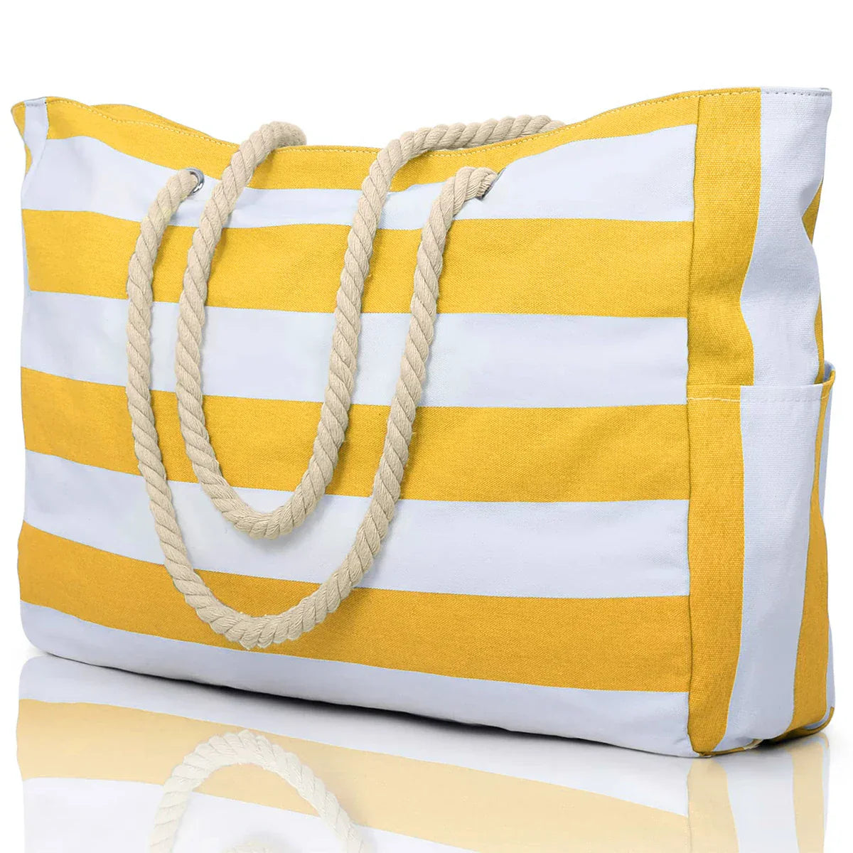 Maliben | Marivalis Striped Beach Bag With Zipper | Foldable & Waterproof | Sand Resistant Canvas | For Travel & Vacation
