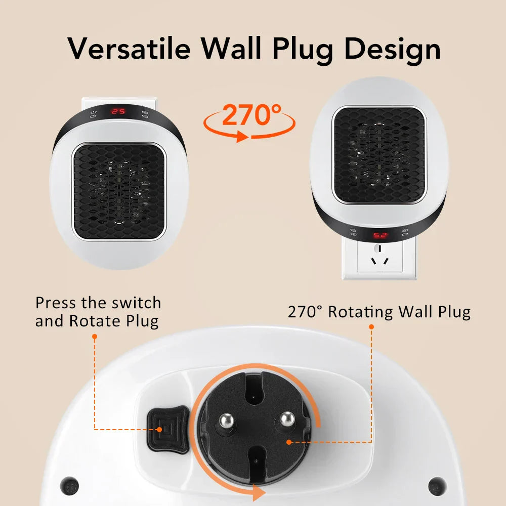 Maliben | Thermolux MIni Wall Heater 600w | Compact Electric Heater With Remote Control | Wall Socket Heater With Thermostat & Timer | Quick Heat in 3 Seconds