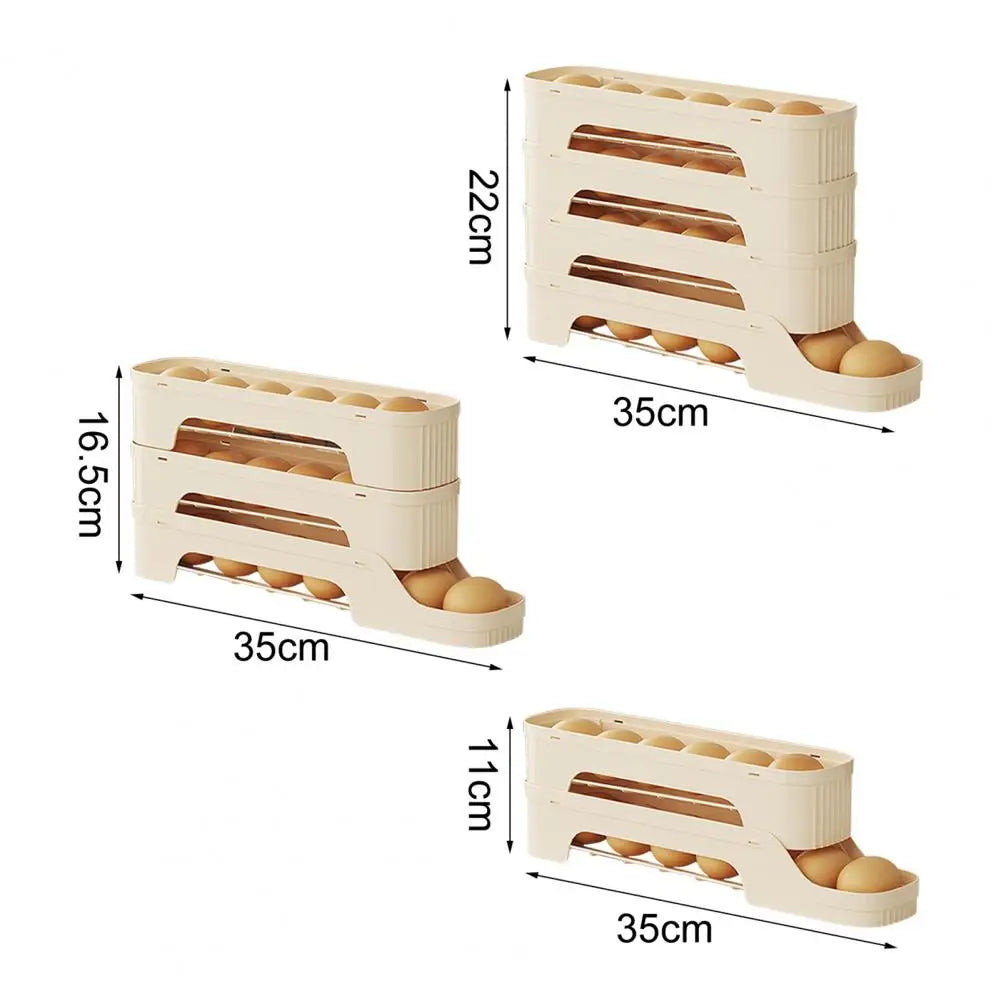 Maliben | Egg Box Rollomaxx | 4-Tier Egg Organizer | Space-Saving & Self-Rolling | Transparent Design