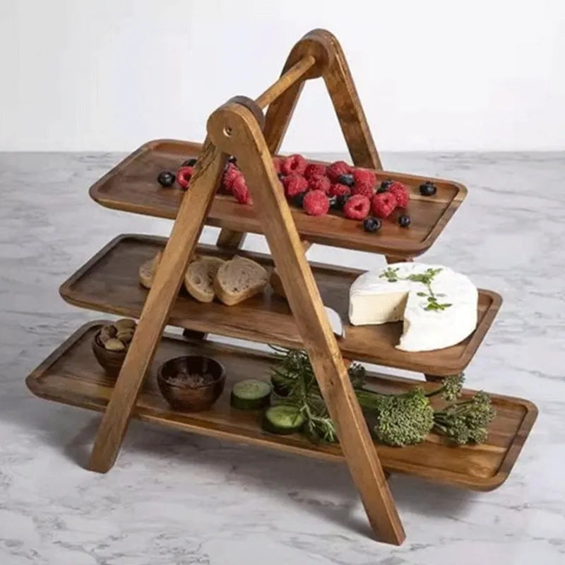 Maliben | 3-tier wooden step plate decor cake stand farmhouse step plate party serving dish and trays