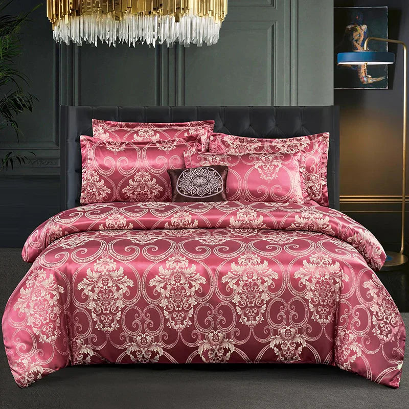 Maliben | Luxurious SatIn Rayon Jacquard Duvet Cover in Gold & Blue