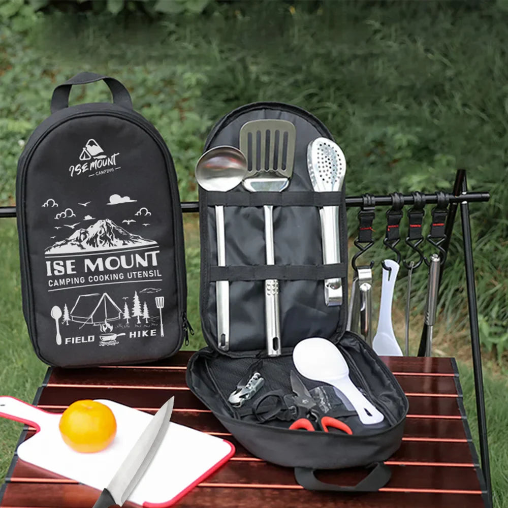 Maliben | Terrachef Adventurekit Camping Kitchen Set 9-Piece | Incl. Storage Bag | Stainless Steel Outdoor Cooking Accessories | For Camping, Hiking & Bbq