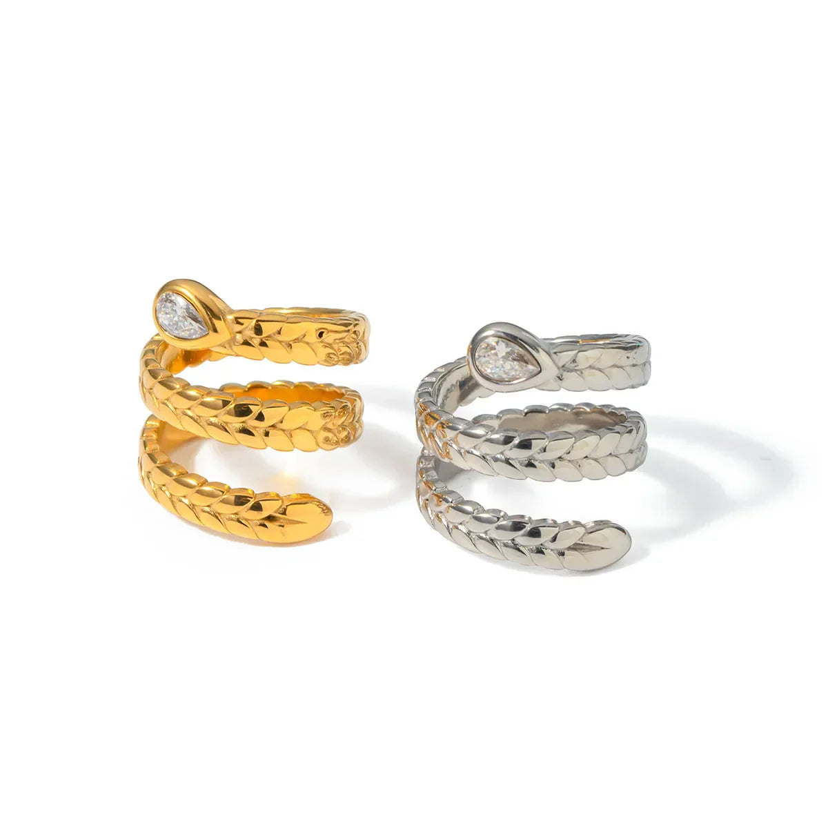 Maliben | Triple Wrap Diamond Eye Leaf Textured Ring