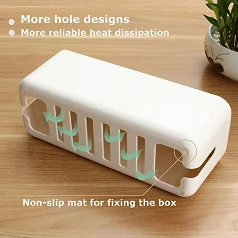 Maliben | Cable Box Orgawood | Desk Organizer Made Of Wood & Plastic | For Chargers, Cables & Accessories | 29.5×11.4×11 Cm