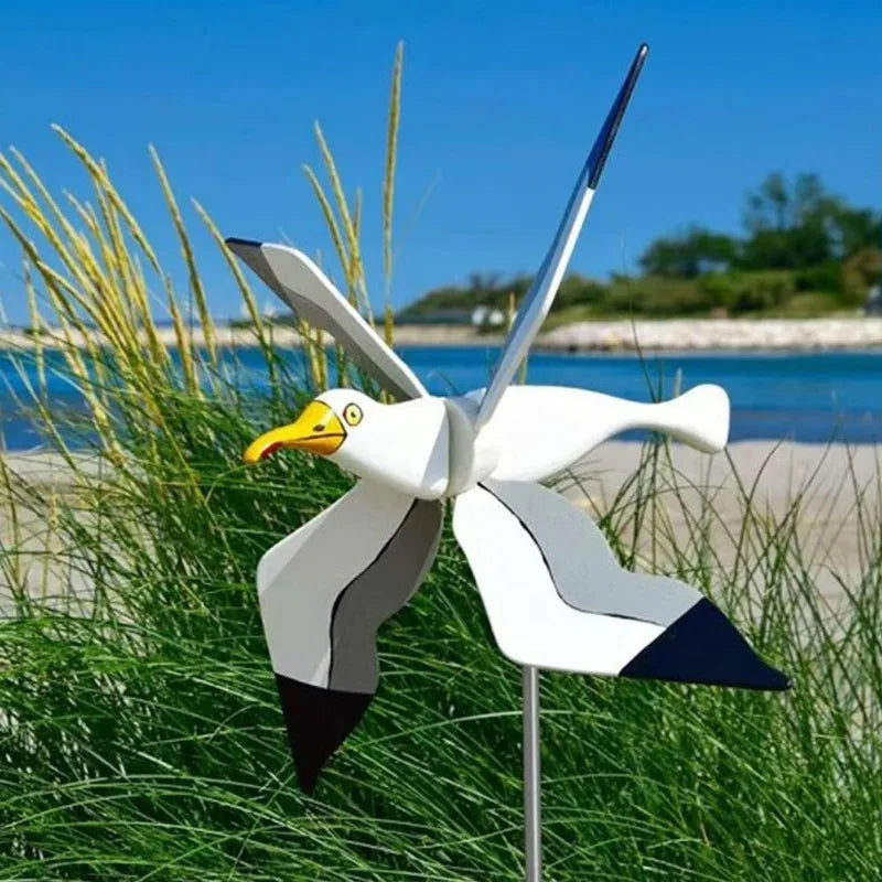 Maliben | Garden Decor Wind Bird Skygull | Creative Wind Spinner With Seagull Motif | Weatherproof & Height Adjustable | 25 Cm Figure