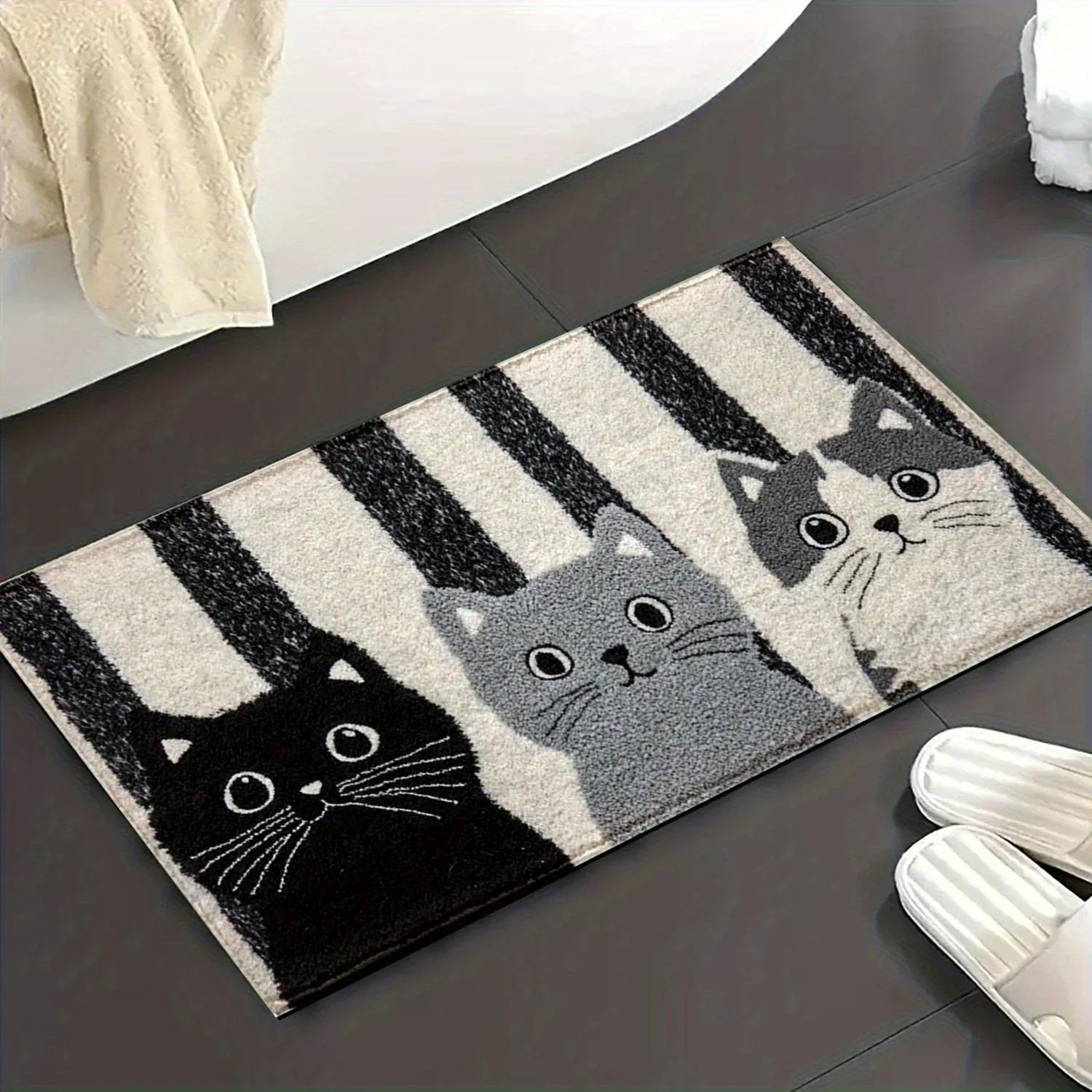 Maliben | Cat Rug Miyono | Soft & Waterproof | Non-Slip Mat With Stripes & Cartoon Cat Design | For Bedroom, Hallway & Living Room
