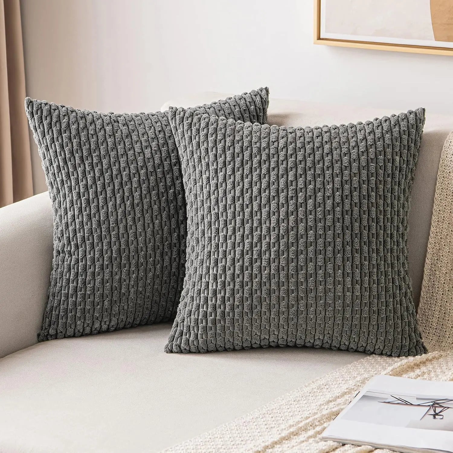 Maliben | Soft Ribbed Velvet Decorative Pillow With Stripes In Boho Style For Sofa And Bed