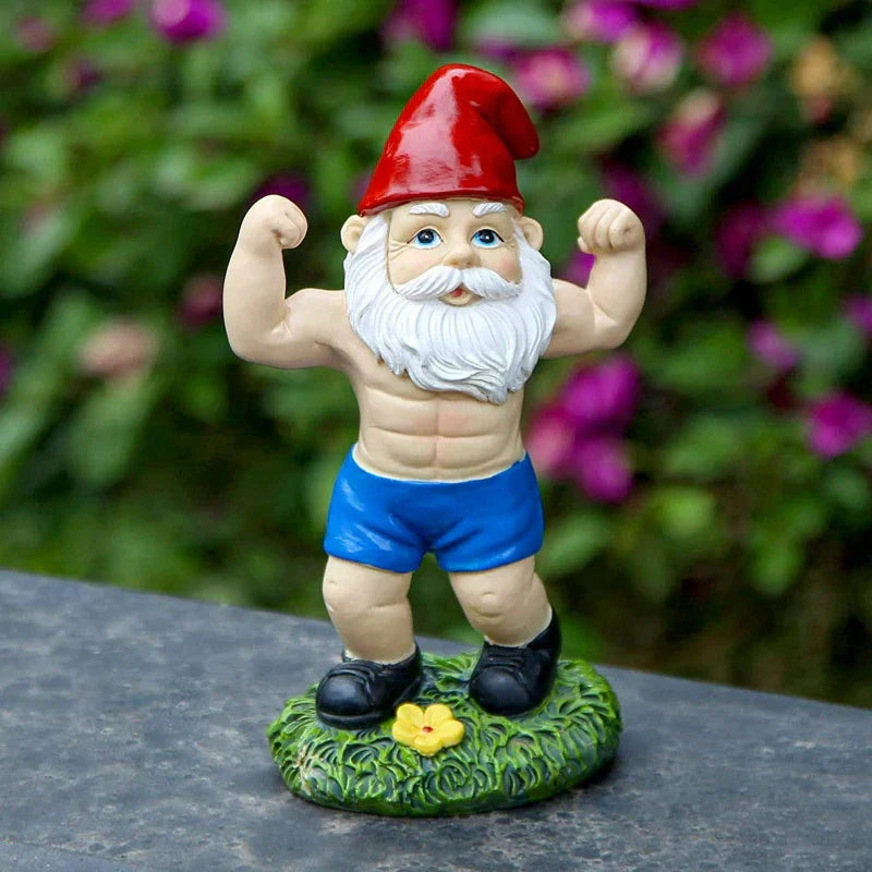 Maliben | Funny Gnome Figurine Made Of Resin As Weightlifter For Garden Decoration