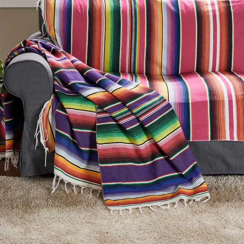 Maliben Colorful Mexican Serape Blanket