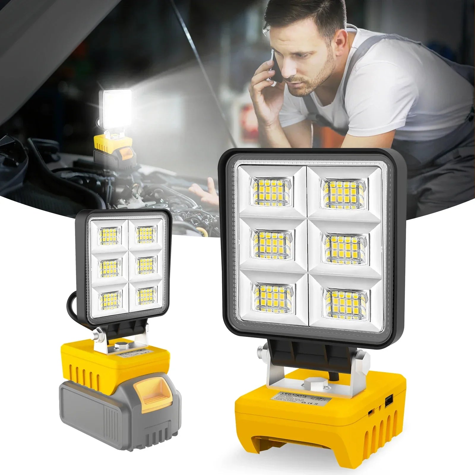 Maliben | Powerluma 48 Led Work Light | 48w Battery Construction Spotlight | 5200 Lumen | Usb-C Charging Port | For Dewalt Batteries (Without Battery)