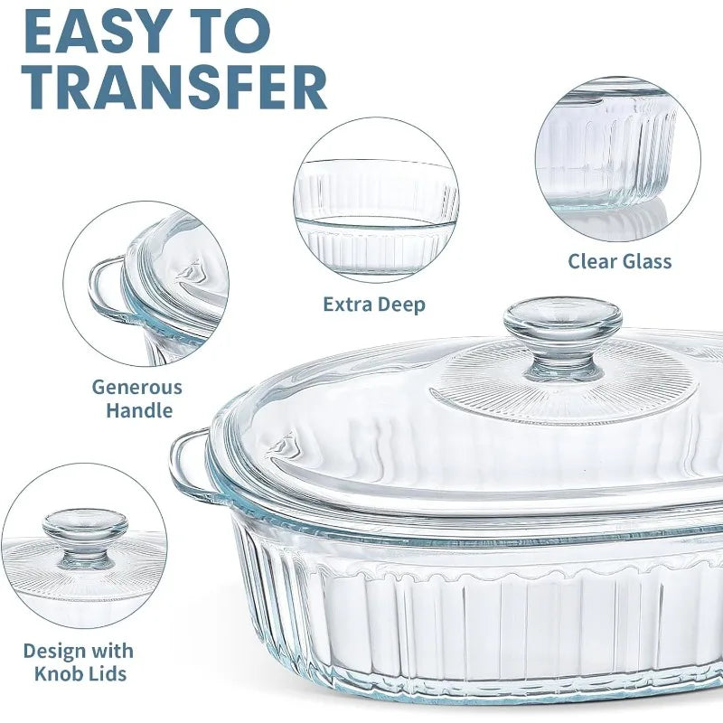 Maliben | 4-piece Glass Bakeware Set with 2 Bakeware Dishes with Glass Lids, 1.9 Qt and 3 Qt