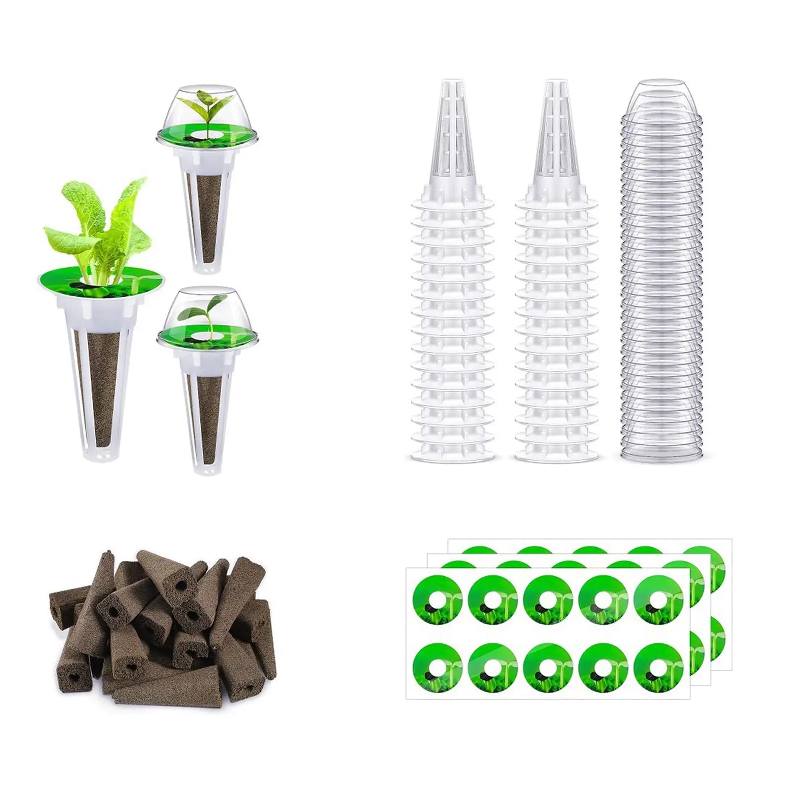 Maliben | Hydroleaf Hydroponics Starter Set 120 Pieces | With Baskets, Sponges & Covers | For Indoor Gardening & Cultivation