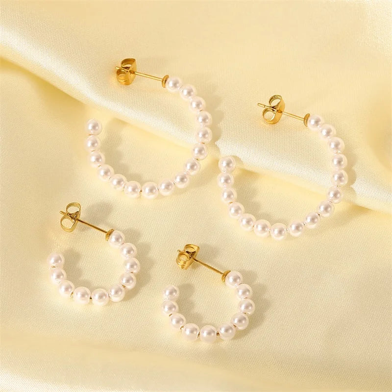 Maliben | Elegant C Hoop Pearl Earrings