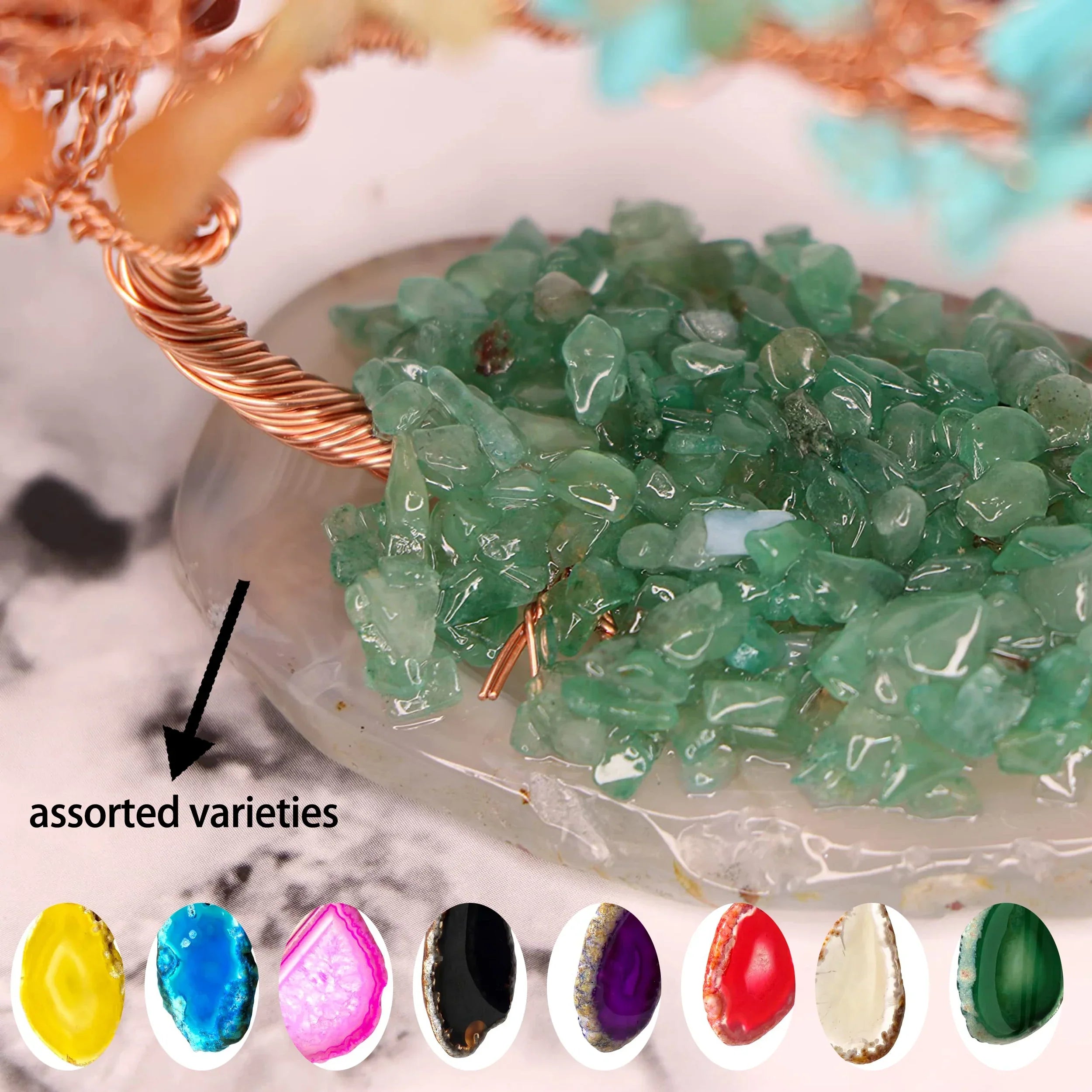 Maliben | Crystal Tree Auroratree | Natural Gemstones | Agate Base & Copper Wire | Feng Shui Lucky Tree 10 Cm