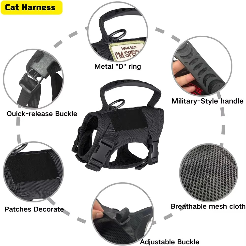 Maliben | Adjustable Tactical Pet Harness with Control Handle for Cats and Large Dogs
