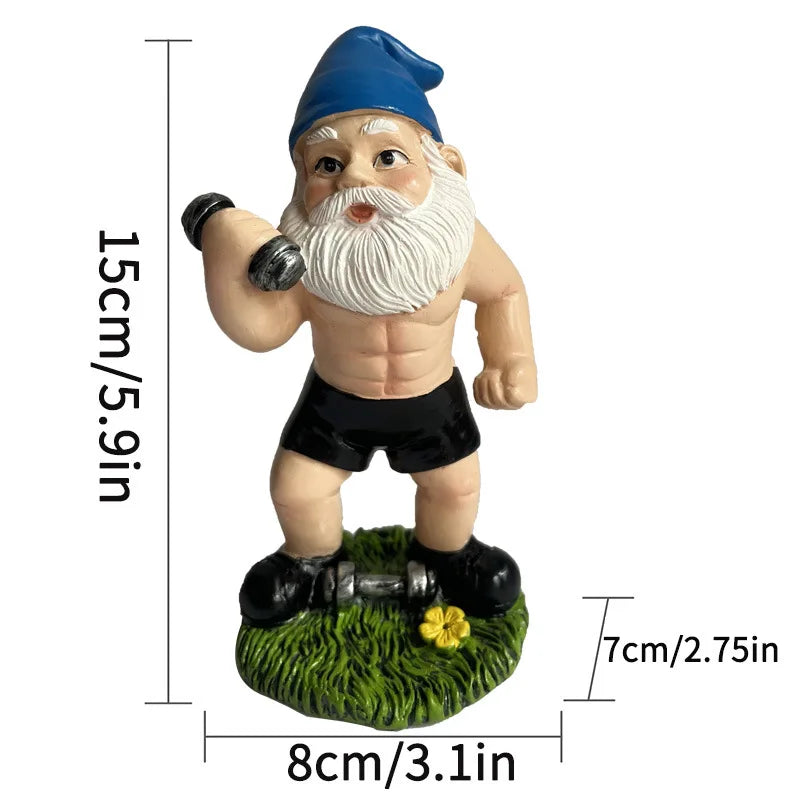 Maliben | Funny Gnome Figurine Made Of Resin As Weightlifter For Garden Decoration