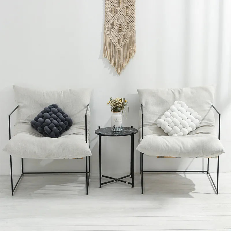 Maliben | Living Room Soft Plush Knot Pillow Sofa Pillow Solid Color Square Handwoven Home Throw Pillow Square Woven Seat Cushion Pillow