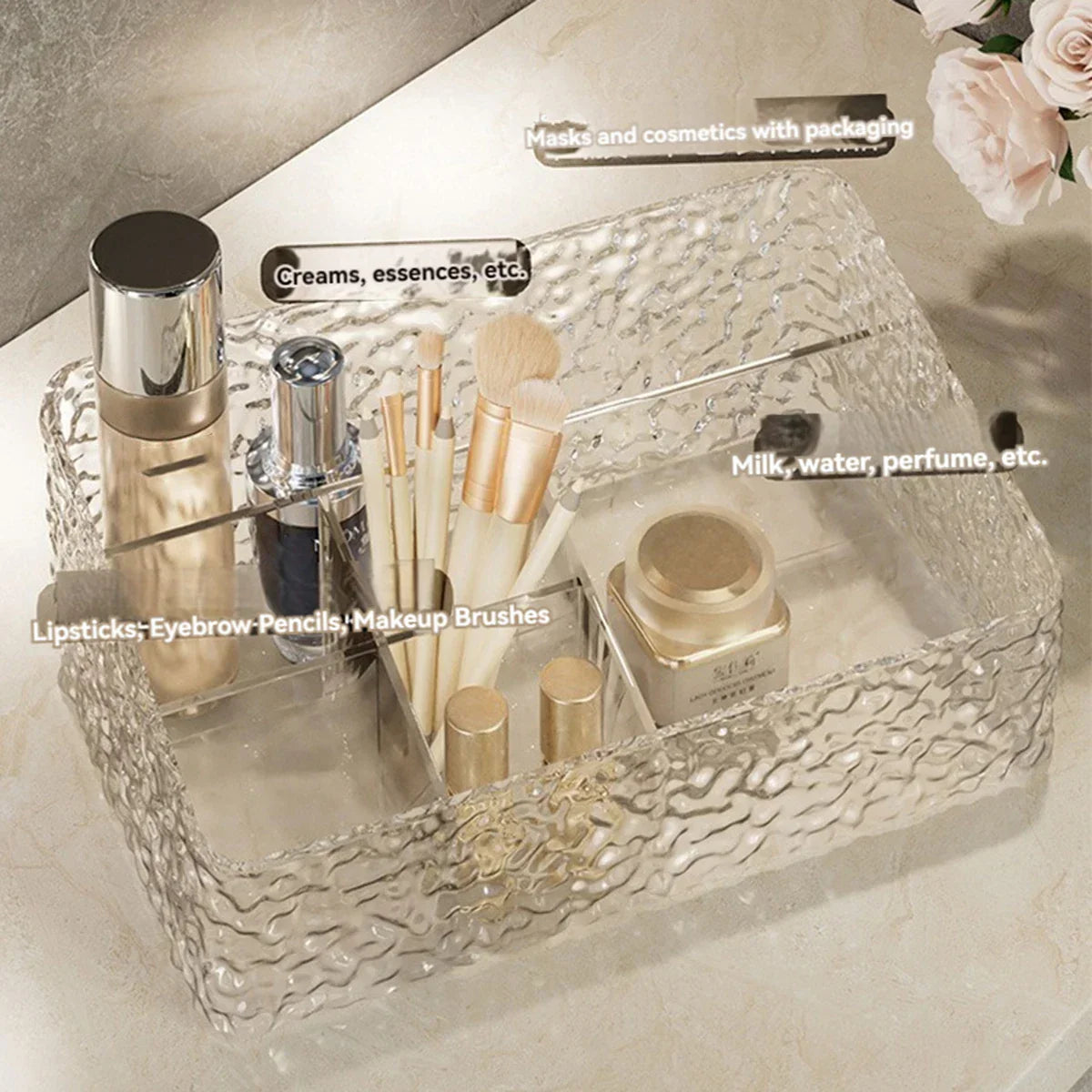 Maliben | Make-Up Organizer Box Clarylux | Water Wave Design | Large Capacity | Open Trapezoidal Shape
