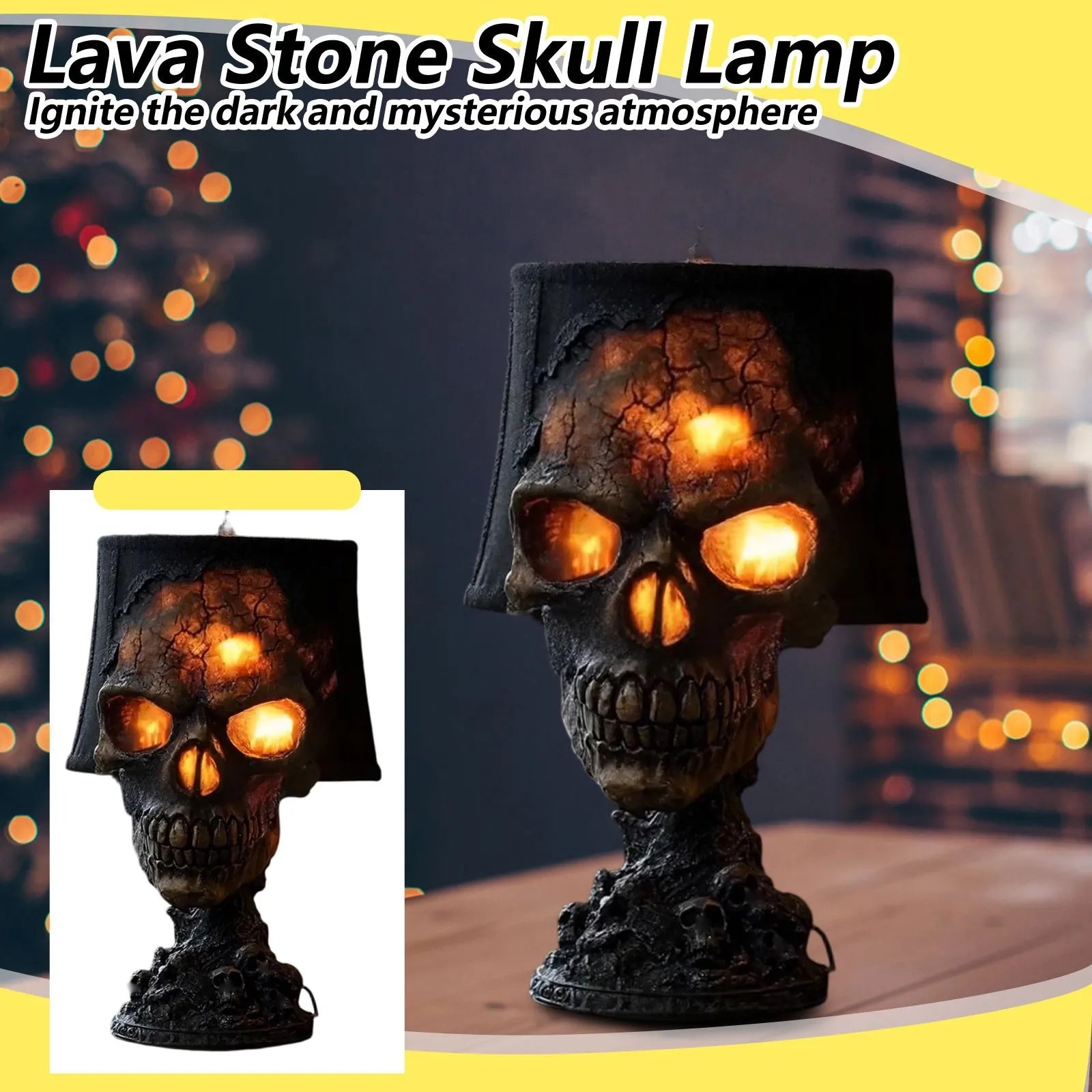 Maliben | Gothic Table Lamp Skullfire | Halloween Skull Decor | Led Ambient Light | 20 X 11 X 11 Cm