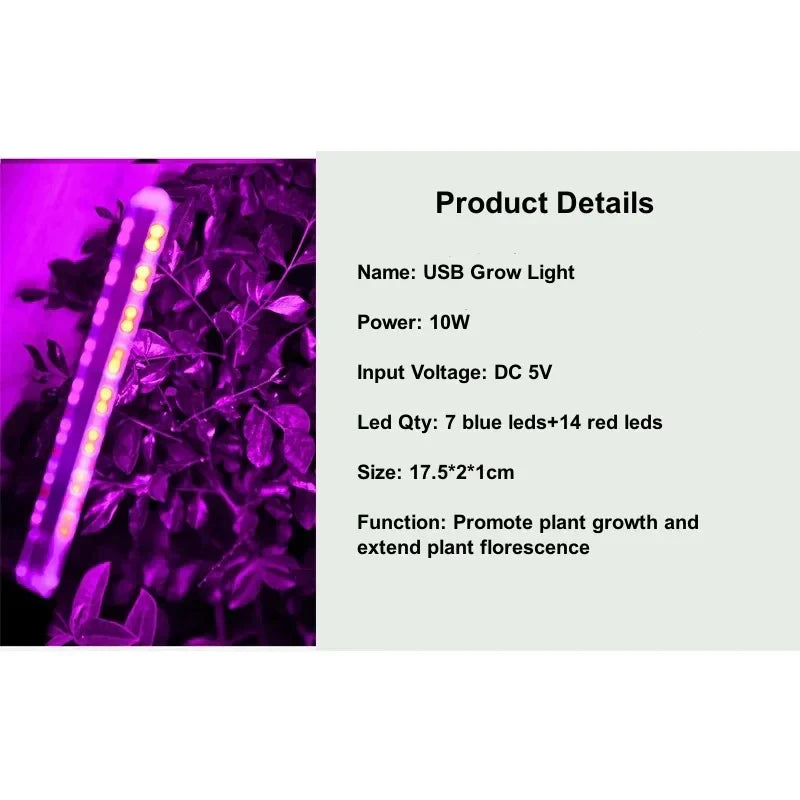 Maliben | Led Plant Light Grownova Flexlight | Usb Plant Light 5v | Full Spectrum With Flexible Arm | For Indoor Greenhouse & Hydroponics