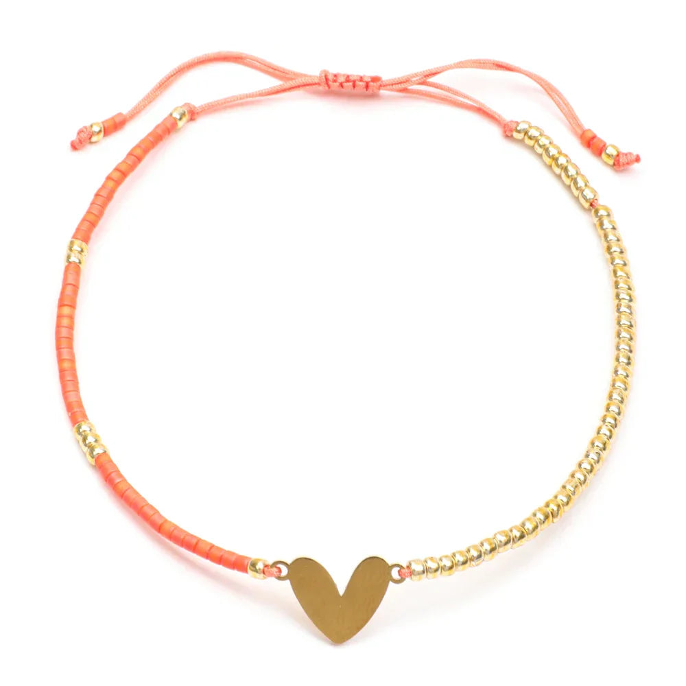 Maliben | Adjustable Dainty Beaded Flat Heart Bracelet